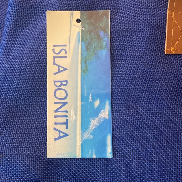 Isla Bonita Dark Blue Silver Sequined Anchors Woven Lined Beach Tote NWT - Picture 6 of 7